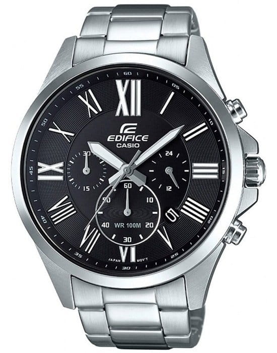 Casio Casio Edifice EFV-500D-1A EFV EFV-500D-1A кварцевые мужские часы черный циферблат, браслет нержавеющая сталь — вид спереди