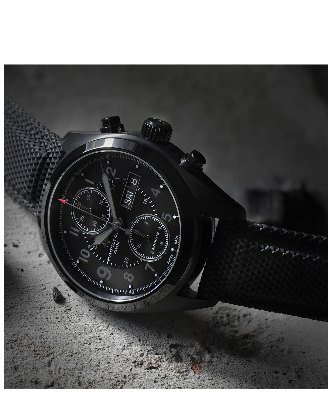 Hamilton Hamilton Khaki Field Auto Chrono H71626735 механические мужские часы часы крупный план черный циферблата