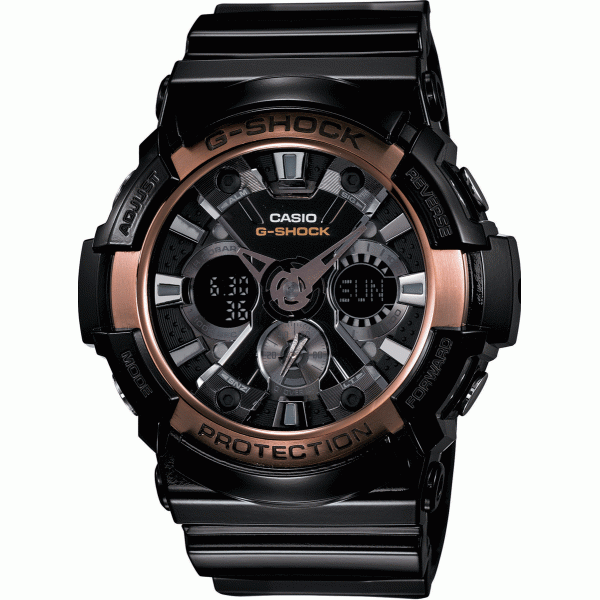 Casio Casio G-Shock GA-200RG-1A GA GA-200RG-1A электронные мужские часы черный циферблат, браслет  — вид спереди
