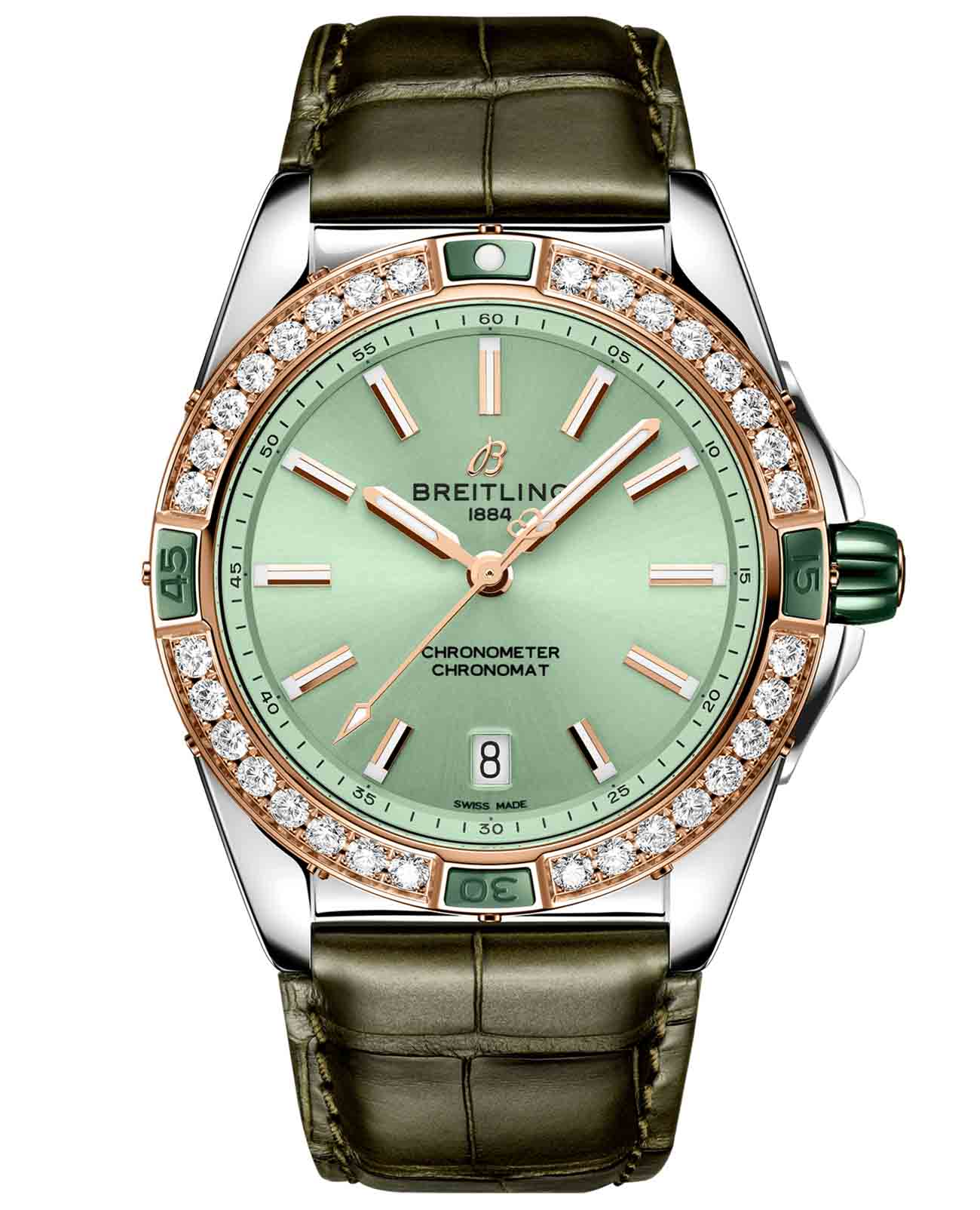 Breitling Breitling Super Chronomat Automatic 38 U17356531L1P1  U17356531L1P1 механические женские часы зеленый циферблат, браслет кожаный — вид спереди