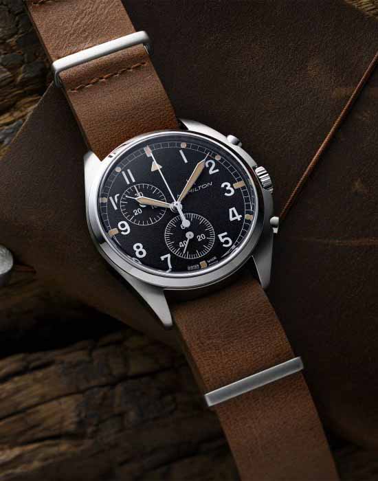 Hamilton Hamilton Khaki Aviation Pilot Pioneer Chrono H76522531 мужские часы черный циферблат на запястье