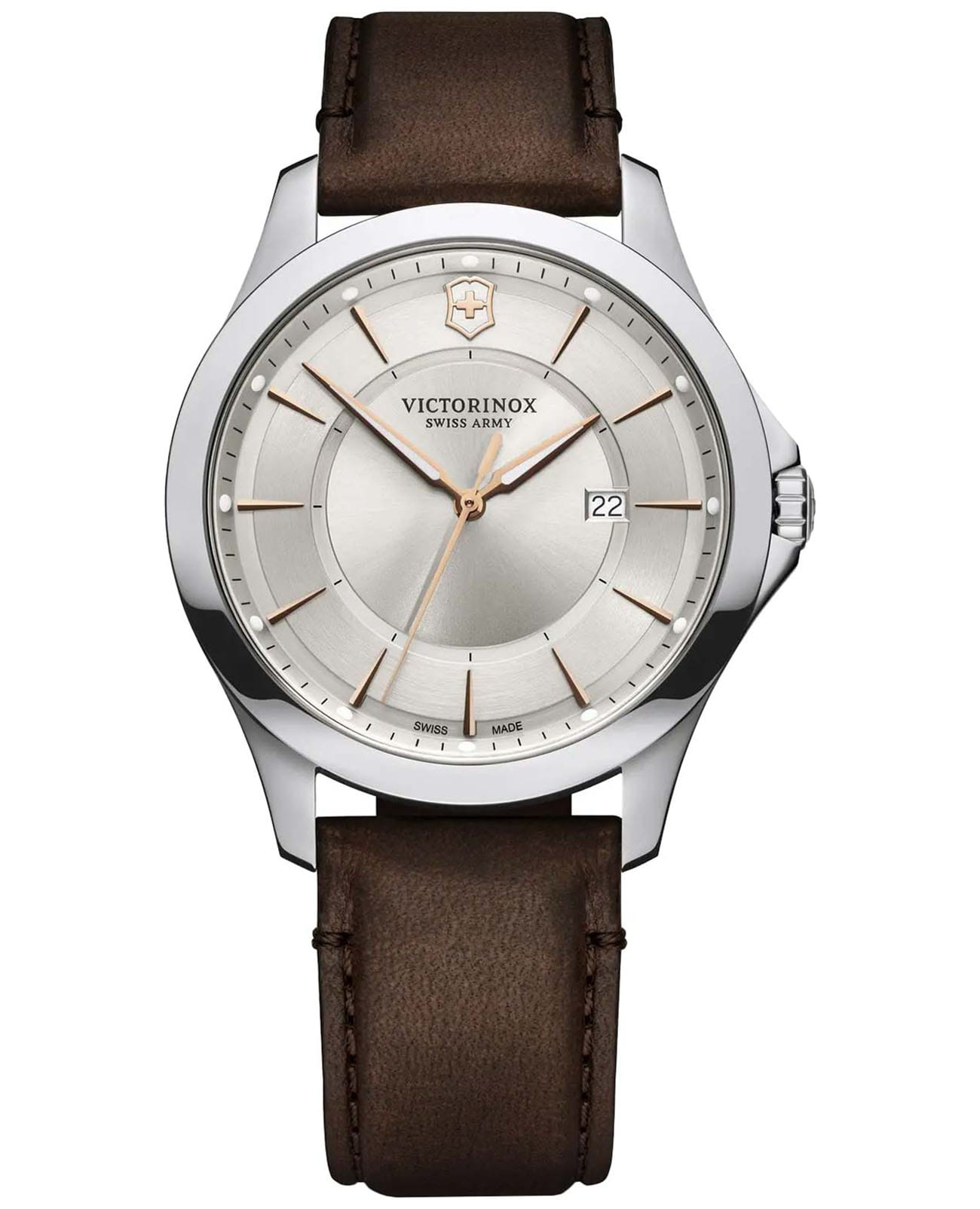 Victorinox Victorinox ALLIANCE 241907  241907 кварцевые мужские часы серебристый циферблат, браслет кожаный — вид спереди