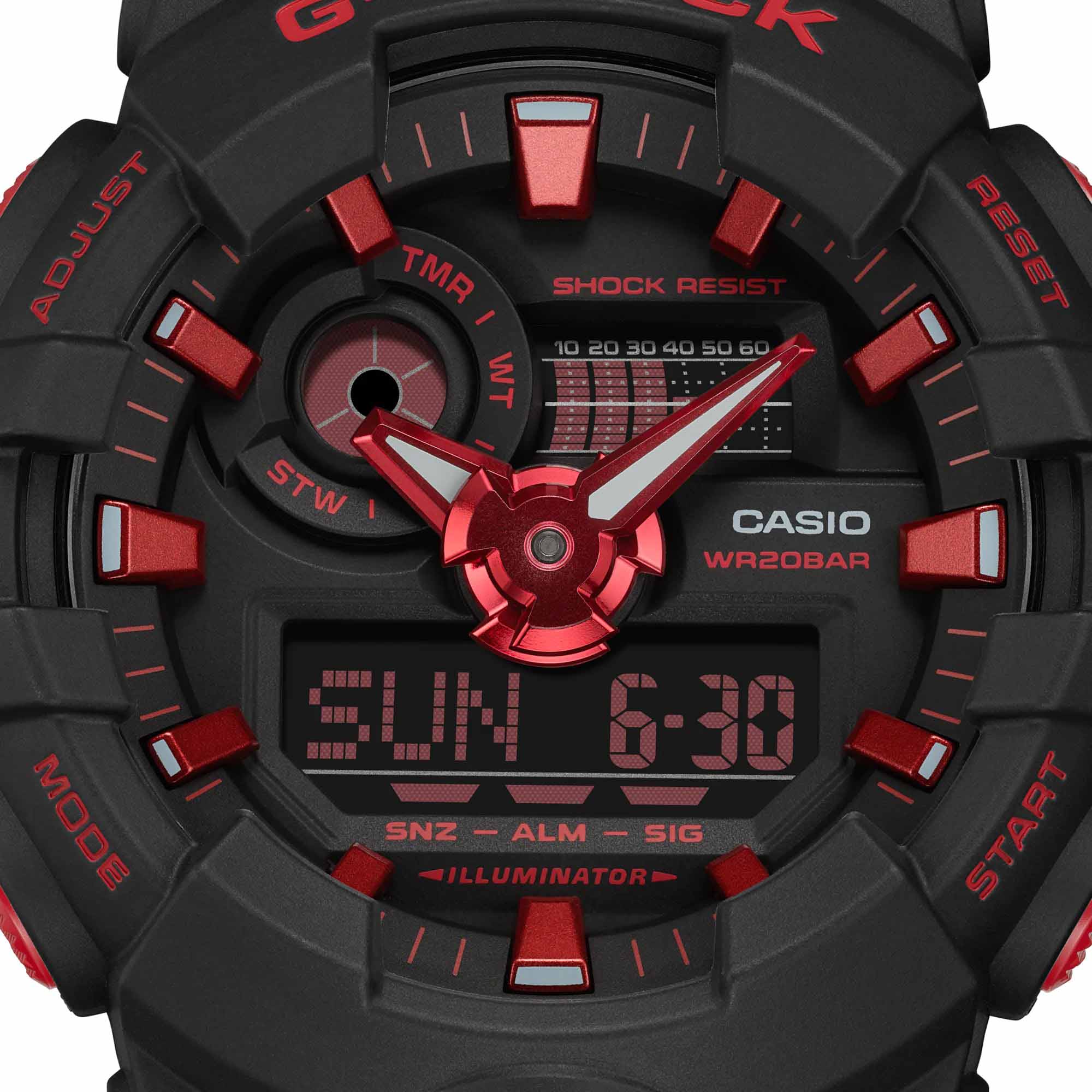 Casio Casio G-Shock GA-700BNR-1ADR (GA-700BNR-1A) электронные мужские часы часы крупный план  циферблата