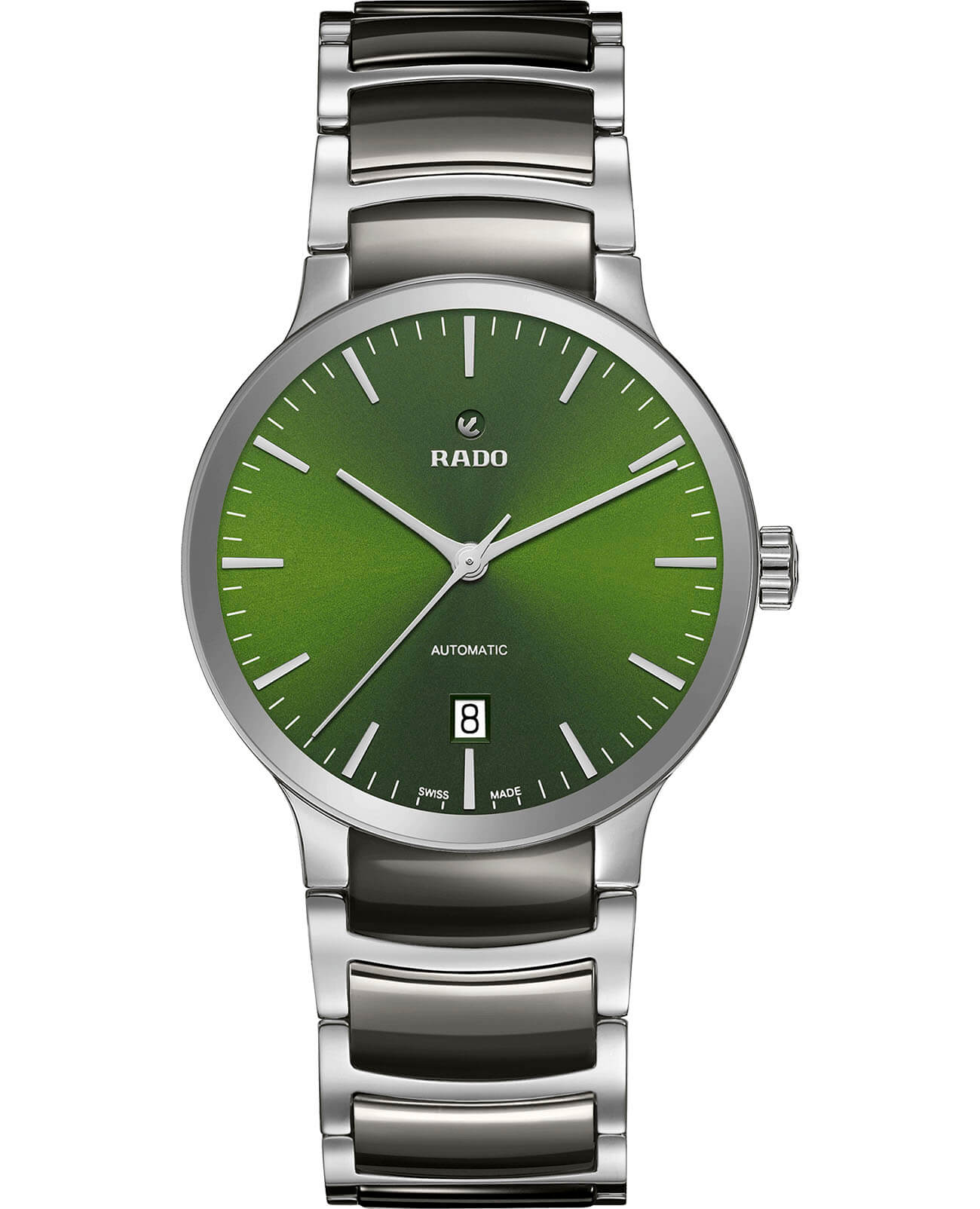 Rado Rado Centrix Automatic R30010312 Automatic R30010312 механические мужские часы зеленый циферблат, браслет сталь + высокотехнологичная плазменная керамика — вид спереди