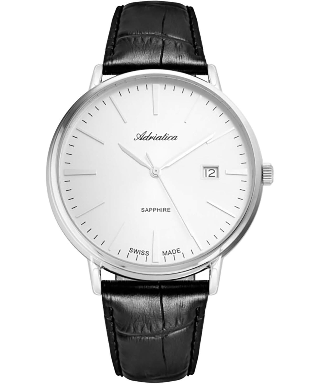 Adriatica Adriatica Classic A1283.5213Q  A1283.5213Q кварцевые мужские часы серебристый циферблат, браслет кожаный — вид спереди