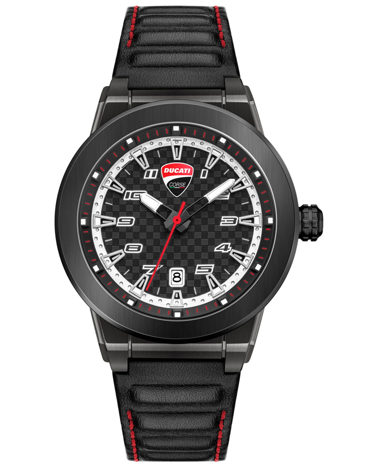 Ducati Corse Campione DTWGB2019401  DTWGB2019401 кварцевые мужские часы черный циферблат, браслет кожаный — вид спереди