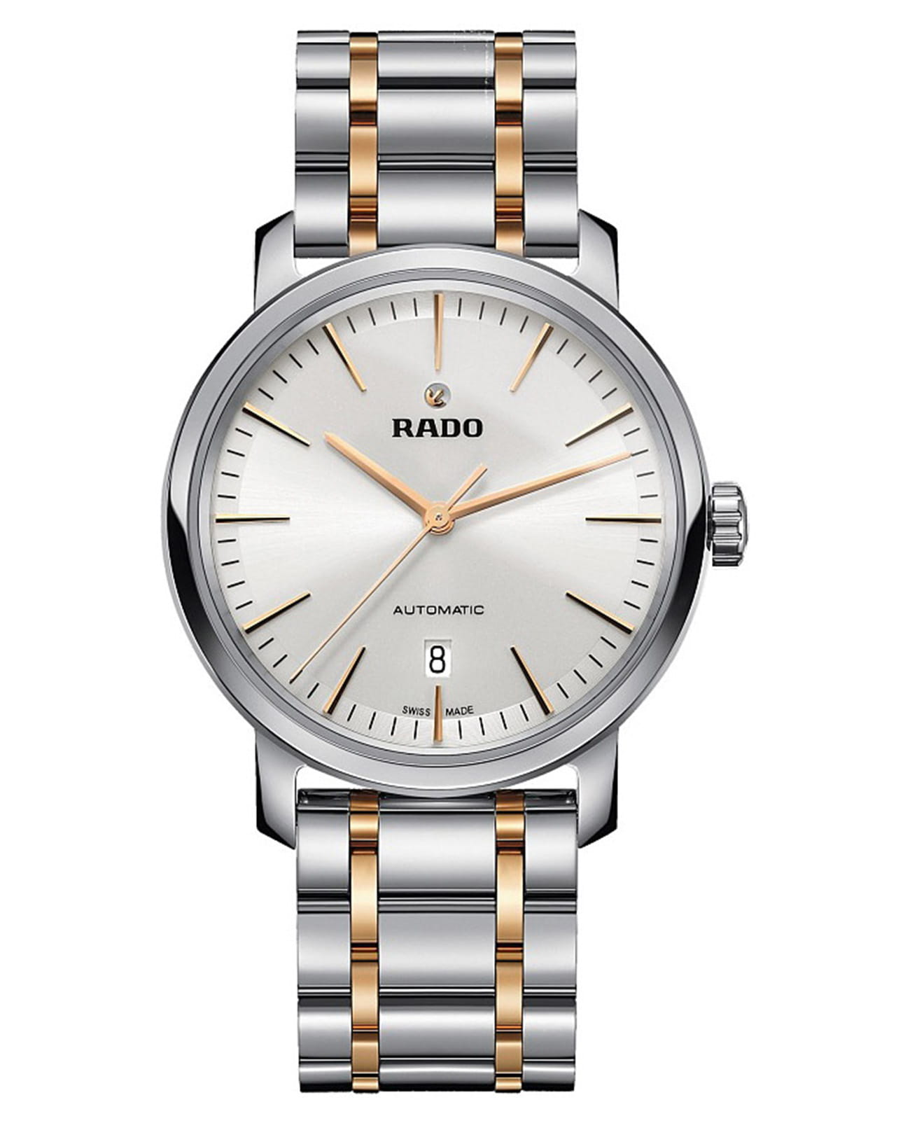 Rado Rado Diamaster R14077113 Automatic R14077113 механические мужские часы серебристый циферблат, браслет сталь c pvd покрытием — вид спереди