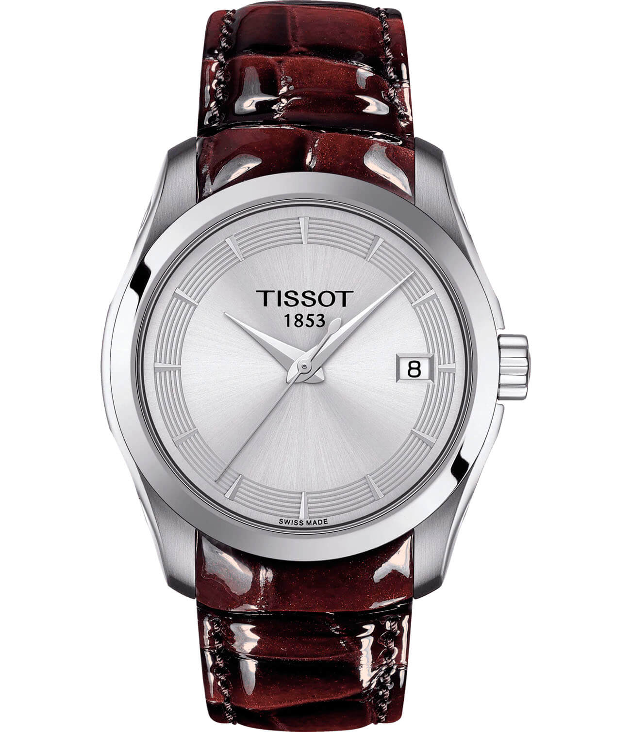 Tissot Tissot Couturier Lady T035.210.16.031.03 Couturier T0352101603103 кварцевые женские часы белый циферблат, браслет кожаный — вид спереди