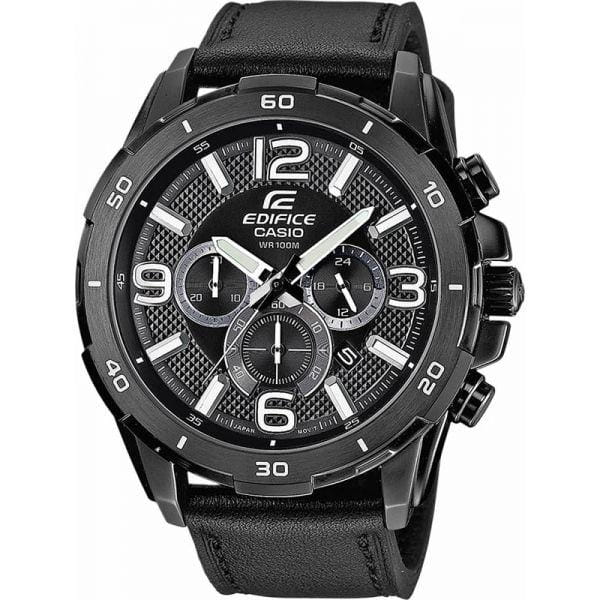 Casio Casio Edifice EFR-538L-1A EFR EFR-538L-1A кварцевые мужские часы черный циферблат, браслет 18-каратное желтое золото — вид спереди