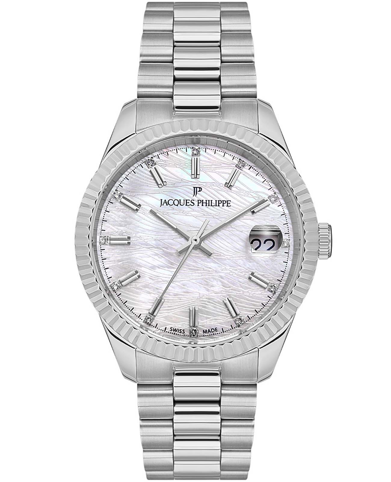 Jacques Philippe Jacques Philippe Solis JPQLS241386  JPQLS241386 кварцевые женские часы перламутровый циферблат, браслет нержавеющая сталь — вид спереди