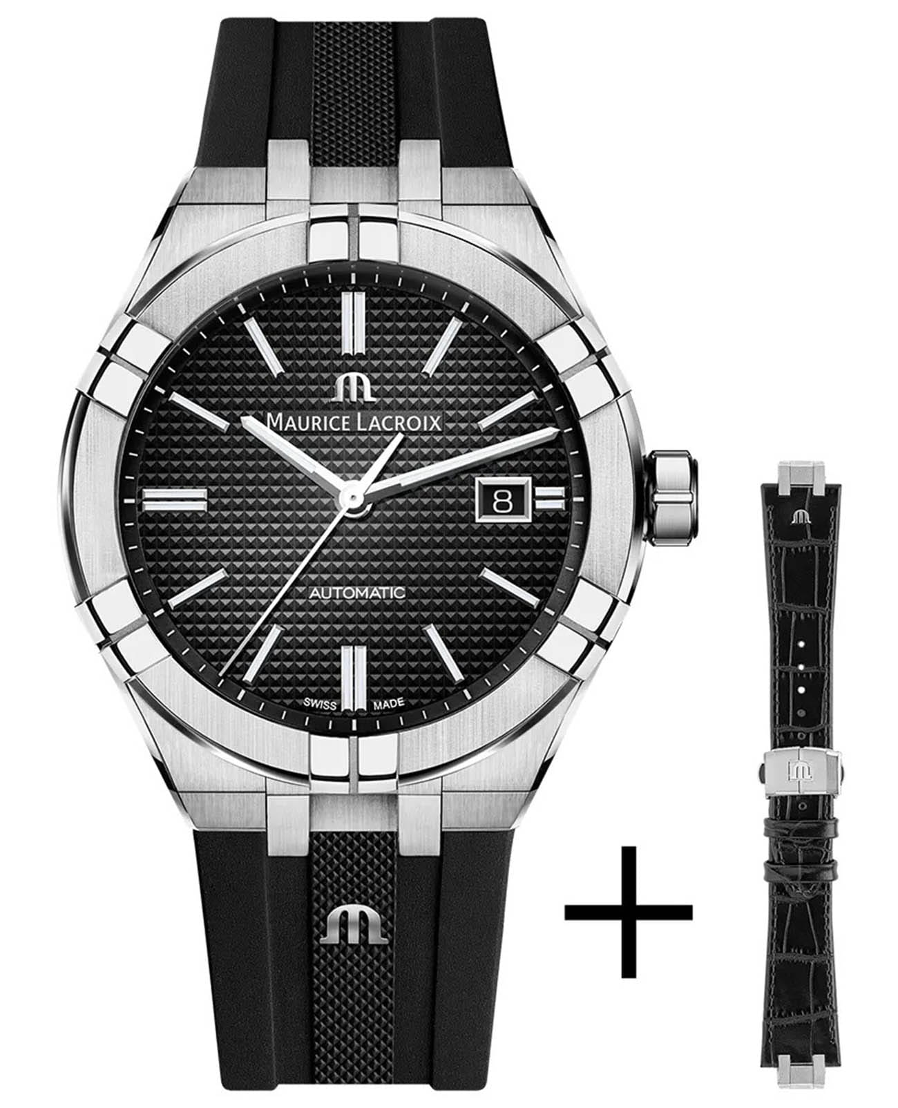 Maurice Lacroix Maurice Lacroix Aikon Automatic AI6007-SS00B-330-2  AI6007-SS00B-330-2 механические мужские часы черный циферблат, браслет каучук — вид спереди
