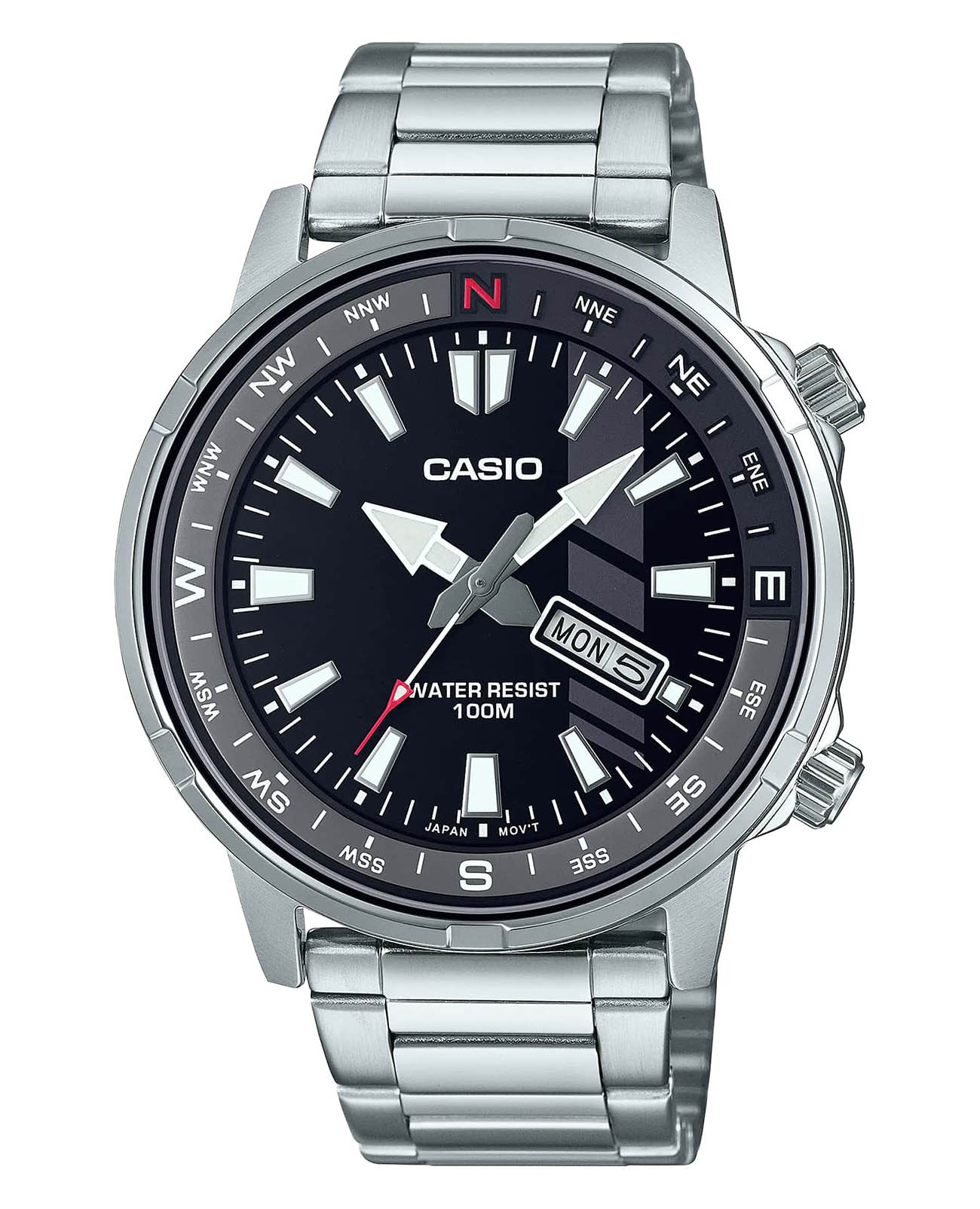 Casio Casio MTD-130D-1A  MTD-130D-1A кварцевые мужские часы черный циферблат, браслет нержавеющая сталь — вид спереди