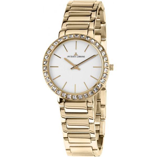 Jacques Lemans Jacques Lemans 1-1843E  1-1843E кварцевые женские часы белый циферблат, браслет  — вид спереди