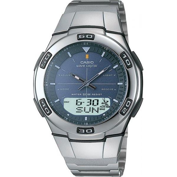 Casio CASIO WAVE CEPTOR WVA-105HDE-2A  WVA-105HDE-2A кварцевые мужские часы синий циферблат, браслет нержавеющая сталь — вид спереди