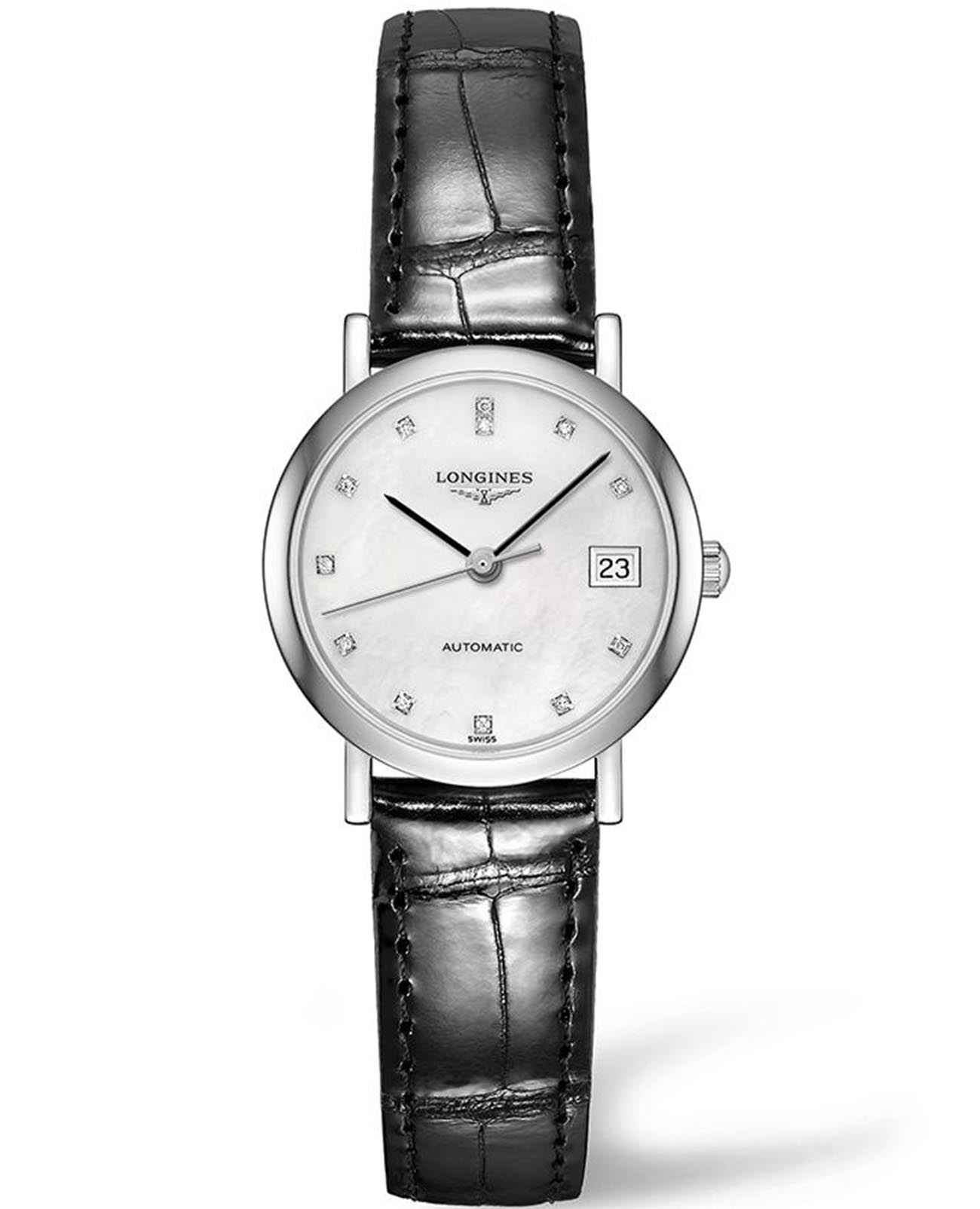 Longines Longines Elegant Collection L4.309.4.87.2  L43094872 механические женские часы перламутровый циферблат, браслет кожаный — вид спереди