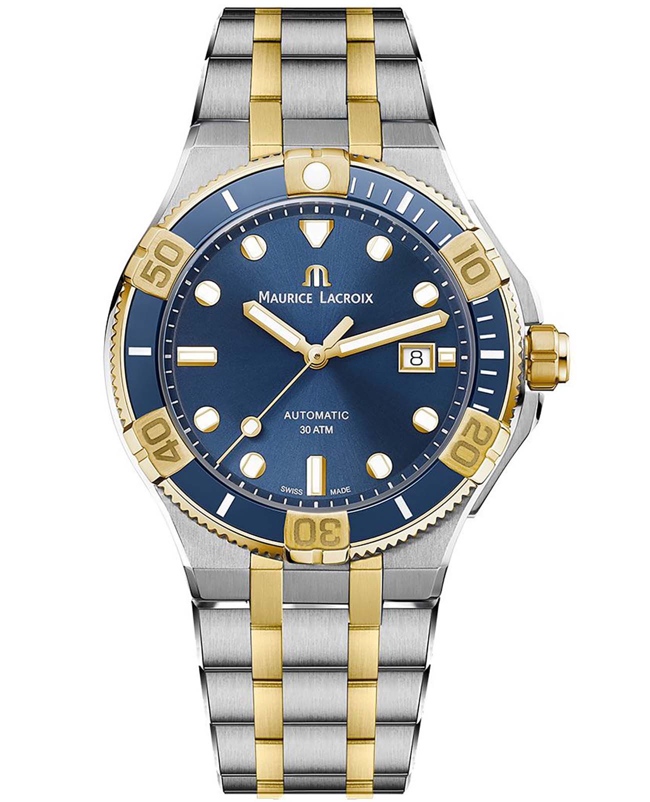 Maurice Lacroix Maurice Lacroix Aikon Venturer AI6058-SY013-430-1  AI6058-SY013-430-1 механические мужские часы синий циферблат, браслет сталь c pvd покрытием — вид спереди