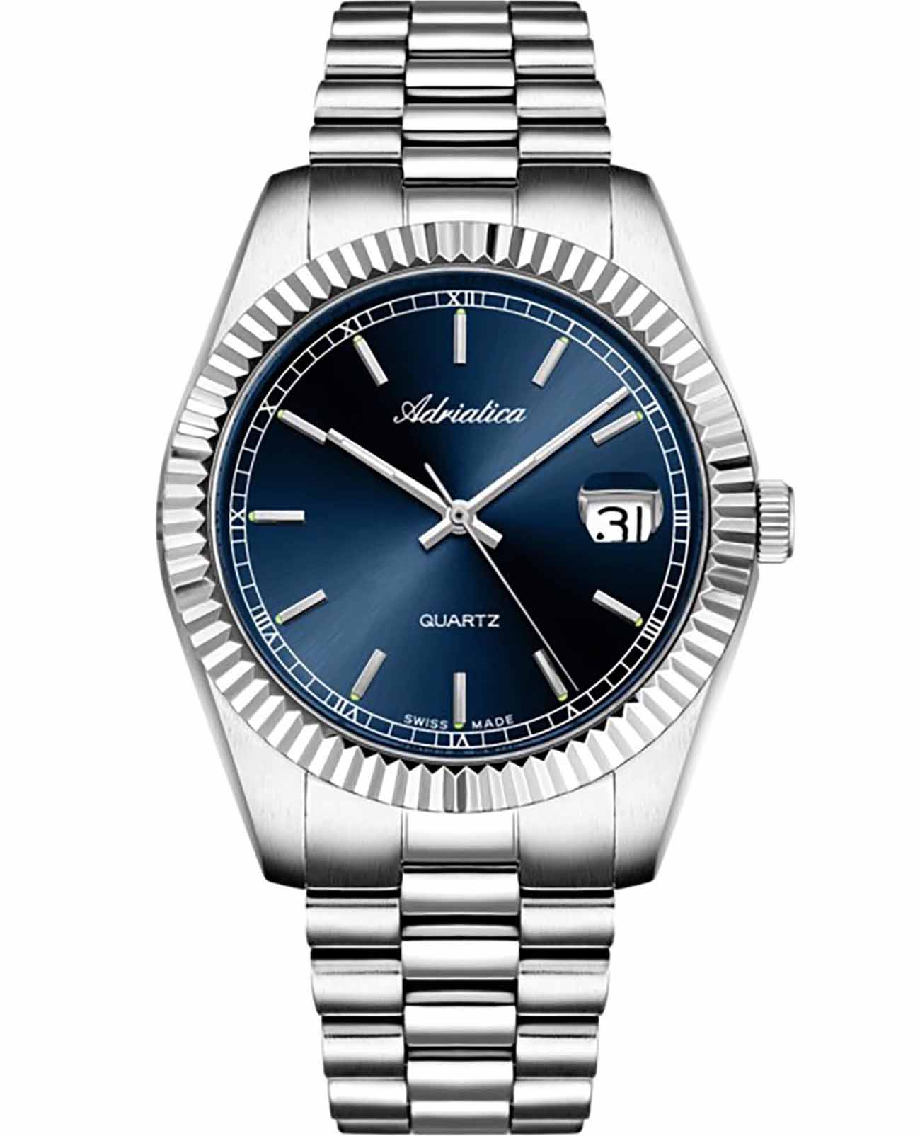 Adriatica Adriatica Premiere A1090.5115Q  A1090.5115Q кварцевые мужские часы синий циферблат, браслет нержавеющая сталь — вид спереди