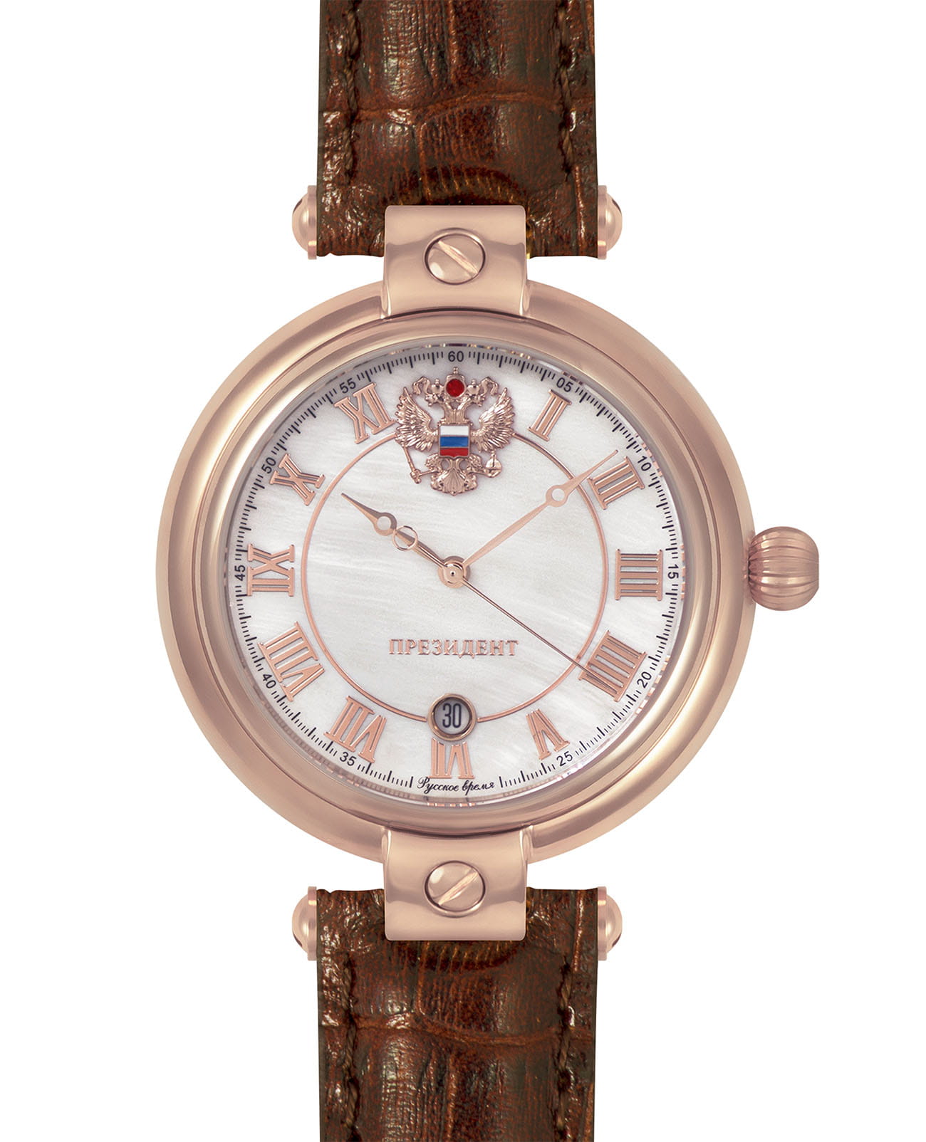Президент Президент 4899209  4899209 механические мужские часы белый циферблат, браслет кожаный — вид спереди