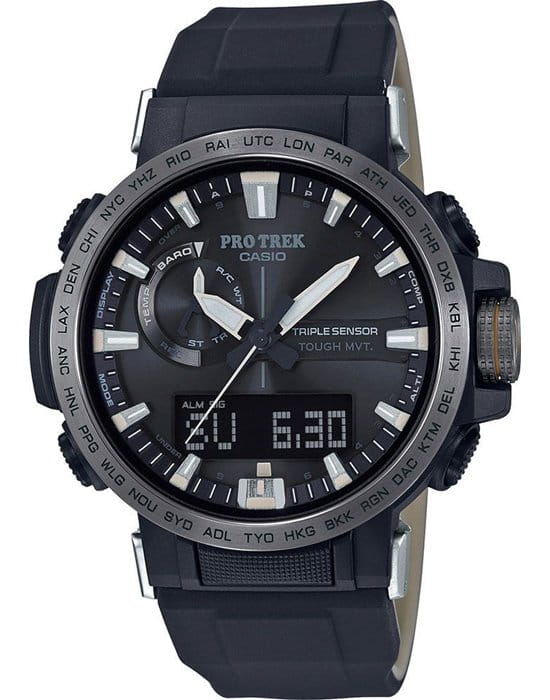 Casio Casio Pro Trek PRW-60YAE-1A PRW PRW-60YAE-1AER кварцевые мужские часы черный циферблат, браслет пластик — вид спереди