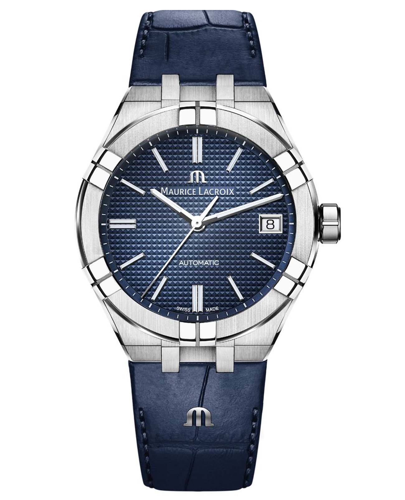 Maurice Lacroix Maurice Lacroix Aikon Automatic AI6007-SS001-430-1  AI6007-SS001-430-1 механические мужские часы синий циферблат, браслет кожаный — вид спереди