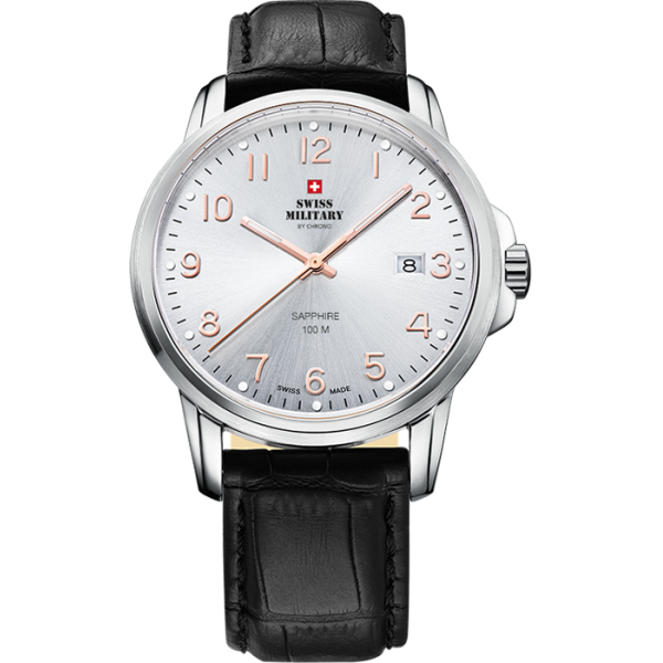 Swiss Military by Chrono Swiss Military by Chrono SM34039.09  SM34039.09 кварцевые мужские часы серый циферблат, браслет кожа + текстиль — вид спереди