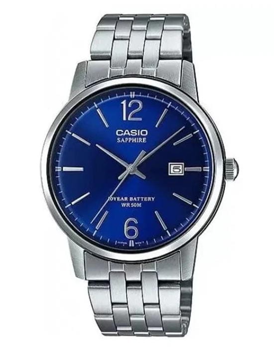 Casio Casio Collection MTS-110D-2A  MTS-110D-2A кварцевые мужские часы синий циферблат, браслет нержавеющая сталь — вид спереди