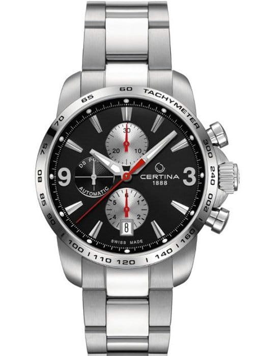 Certina Certina DS Podium Chronograph Automatic C001.427.11.057.01  C0014271105701 механические мужские часы черный циферблат, браслет нержавеющая сталь — вид спереди