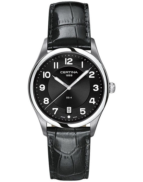 Certina Certina DS 4 C022.410.16.050.00  C0224101605000 кварцевые мужские часы черный циферблат, браслет кожаный — вид спереди