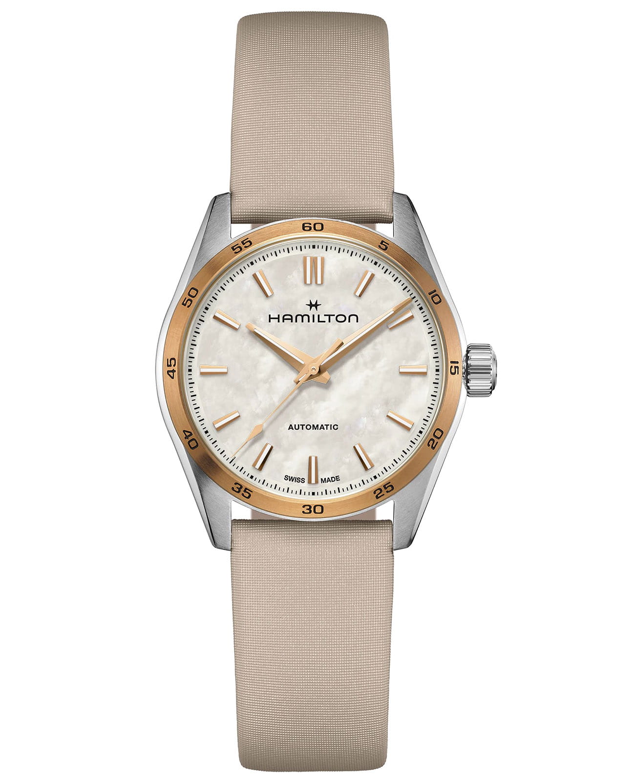 Hamilton Hamilton Jazzmaster Performer Auto H36125890  H36125890 механические женские часы перламутровый циферблат, браслет тканевый — вид спереди