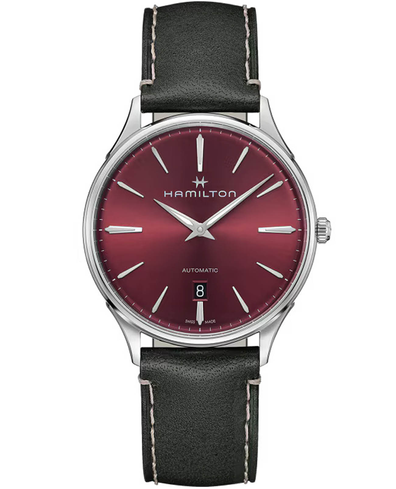 Hamilton Hamilton Thinline Auto H38525771  H38525771 механические мужские часы бордовый циферблат, браслет кожаный — вид спереди