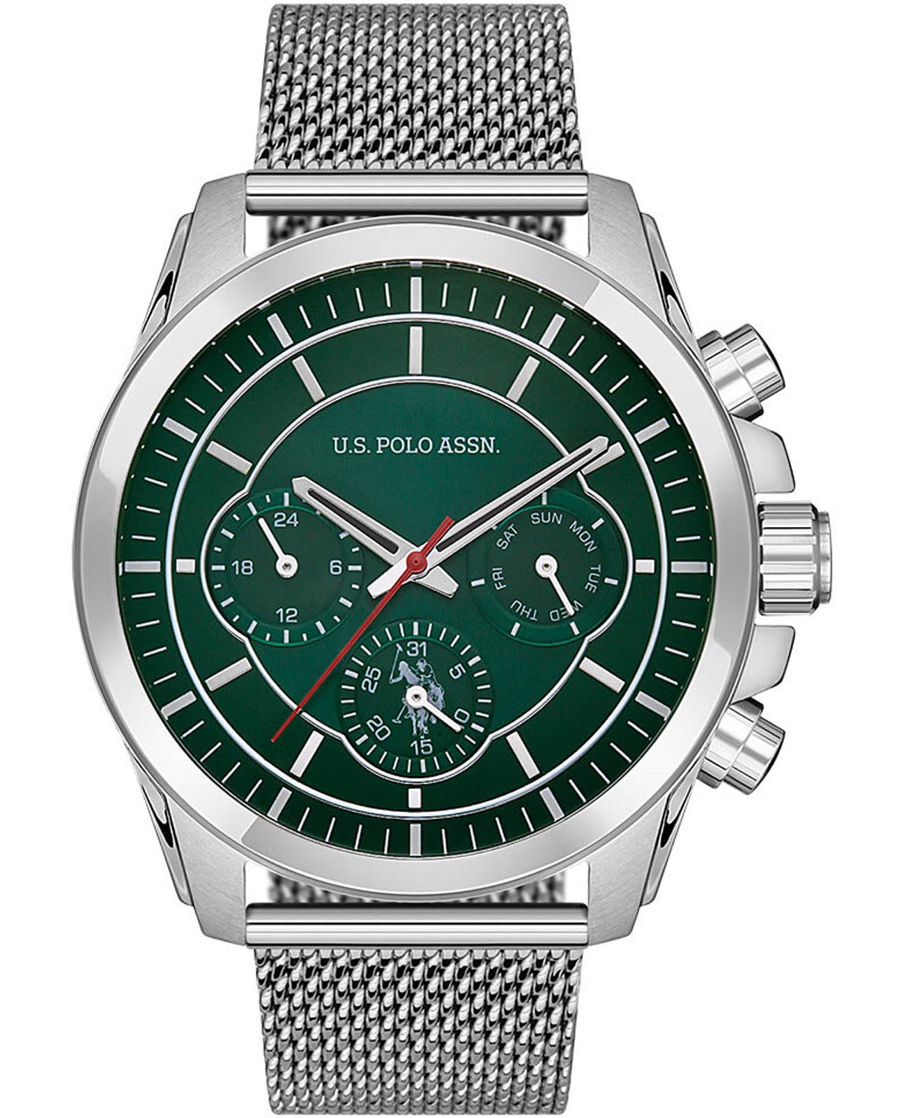 U.S. Polo Assn. U.S. Polo Assn. Crossing USPA1028-08  USPA1028-08 кварцевые мужские часы зеленый циферблат, браслет нержавеющая сталь 316l — вид спереди