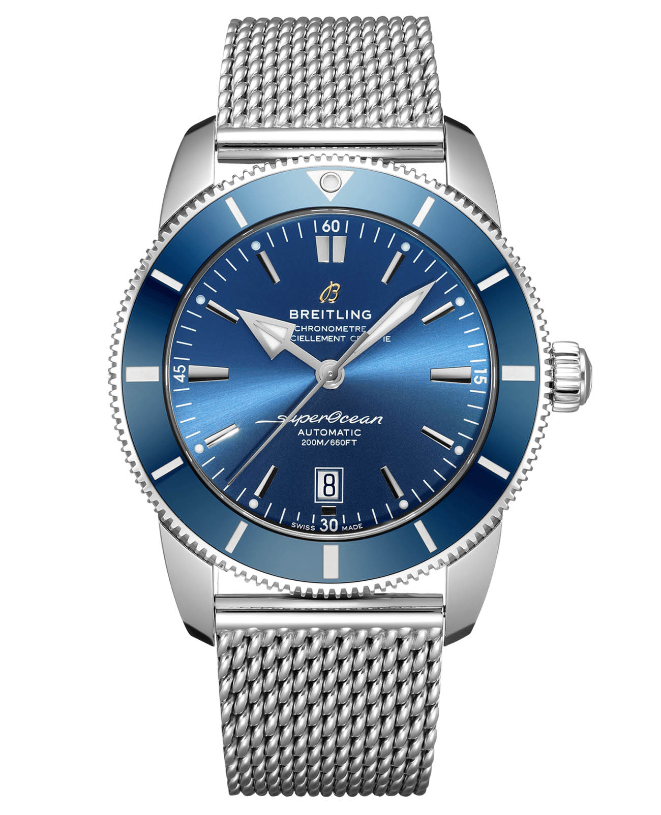 Breitling Breitling Superocean Heritage B20 Automatic 46 AB2020161C1A1  AB2020161C1A1 механические мужские часы синий циферблат, браслет нержавеющая сталь — вид спереди