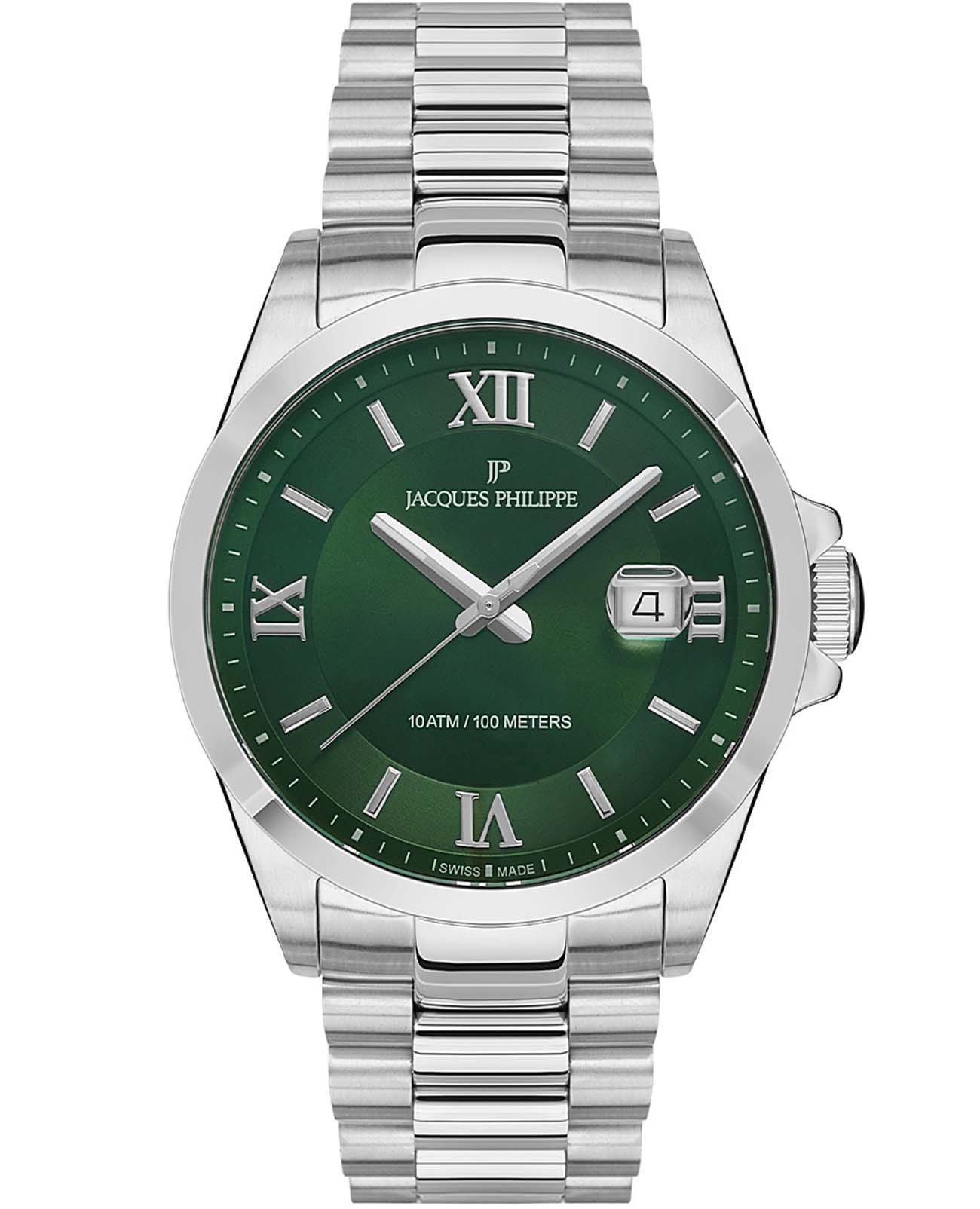 Jacques Philippe Jacques Philippe Solis JPQGS2313X6  JPQGS2313X6 кварцевые мужские часы синий циферблат, браслет нержавеющая сталь — вид спереди