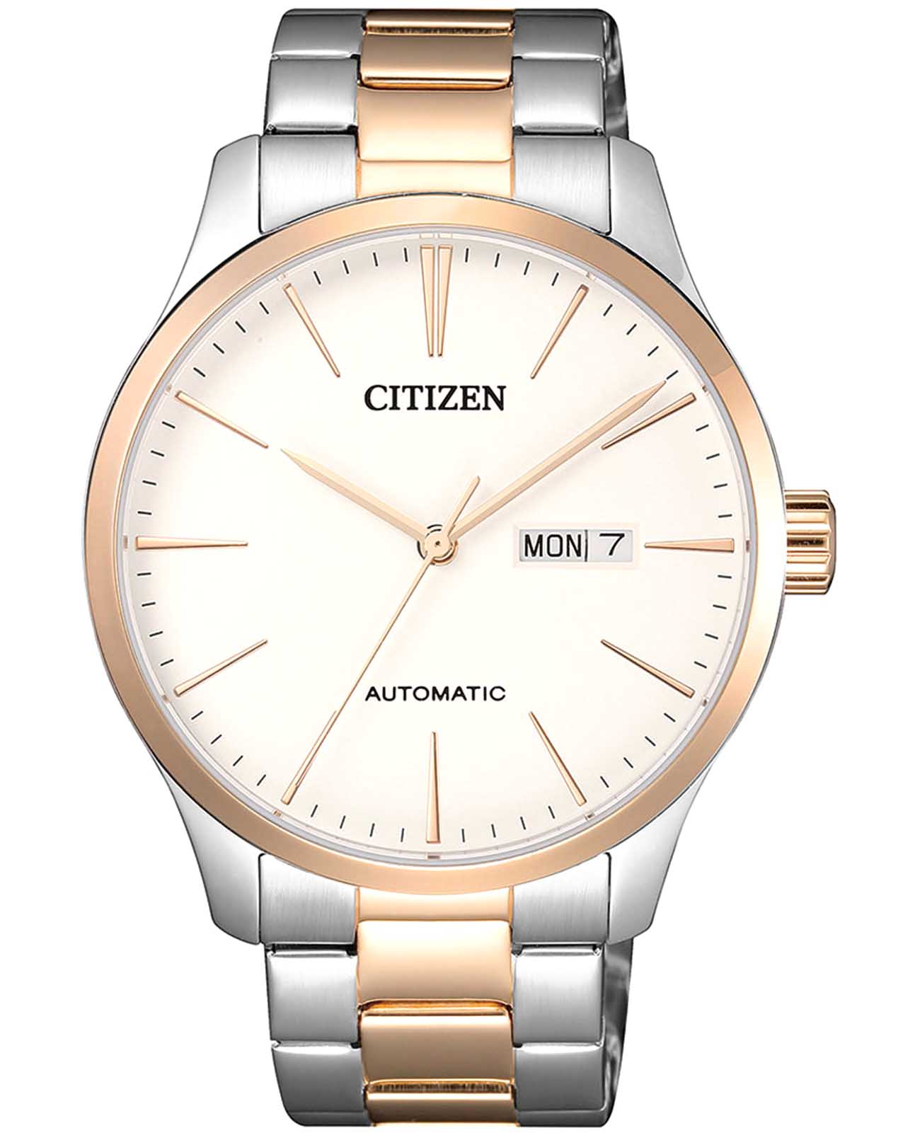 Citizen Citizen Tsuyosa NH8356-87A  NH8356-87A механические мужские часы белый циферблат, браслет нержавеющая сталь с ip-покрытием — вид спереди