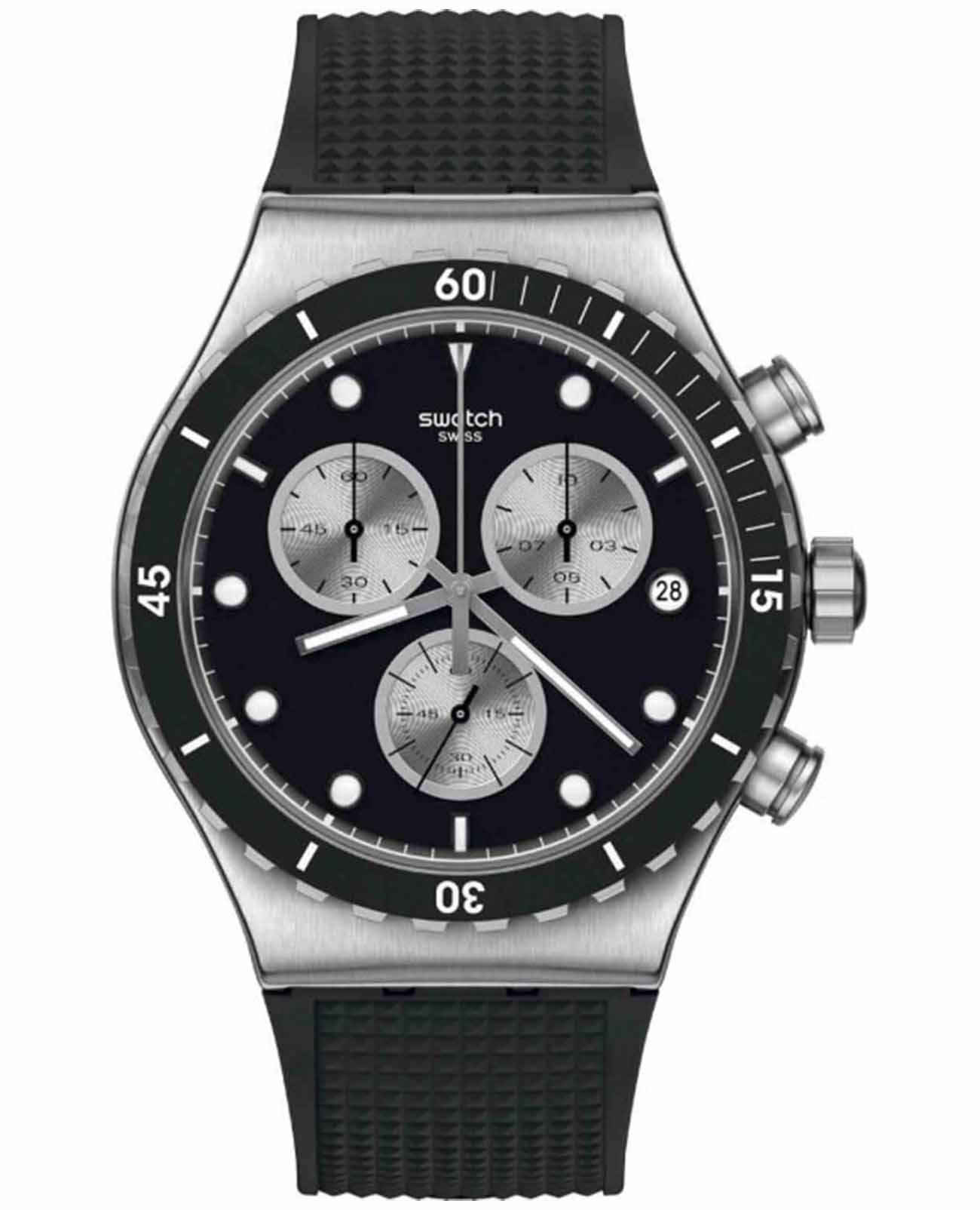 Swatch Swatch I New Chrono YVS487  YVS487 кварцевые мужские часы черный циферблат, браслет резина — вид спереди