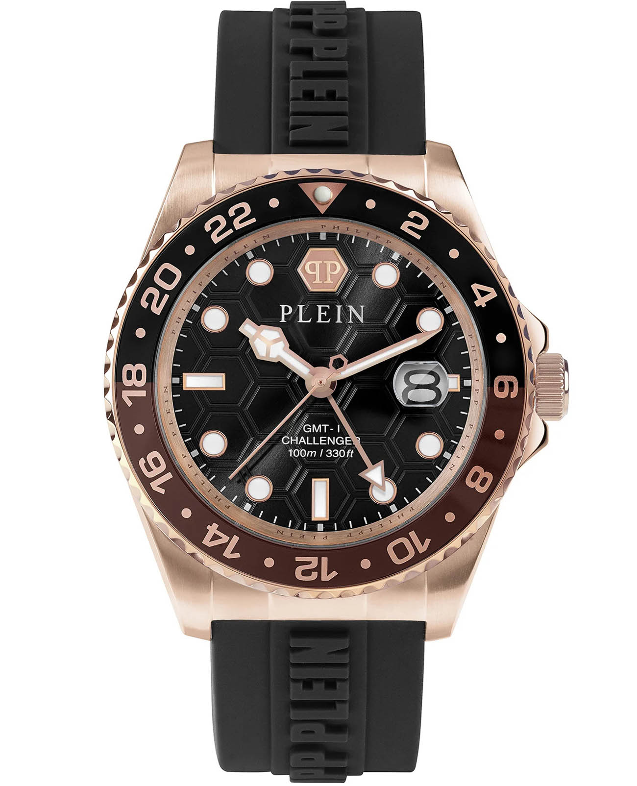 Philipp Plein Philipp Plein GMT-I Challenger PWYBA0523  PWYBA0523 кварцевые мужские часы черный циферблат, браслет силикон — вид спереди