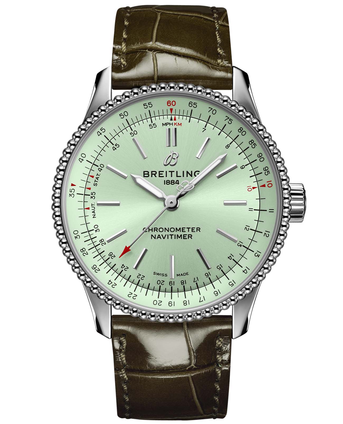 Breitling Breitling Navitimer Automatic 35 A17395361L1P1  A17395361L1P1 механические женские часы зеленый циферблат, браслет кожаный — вид спереди