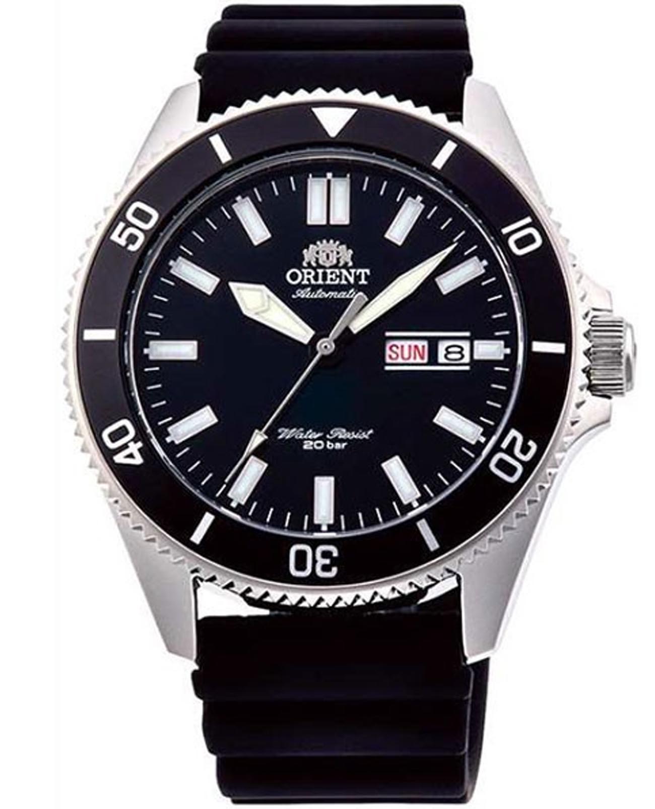 Orient Orient Diving Sport Automatic RA-AA0010B (RN-AA0010B)  RA-AA0010B механические мужские часы черный циферблат, браслет силикон — вид спереди