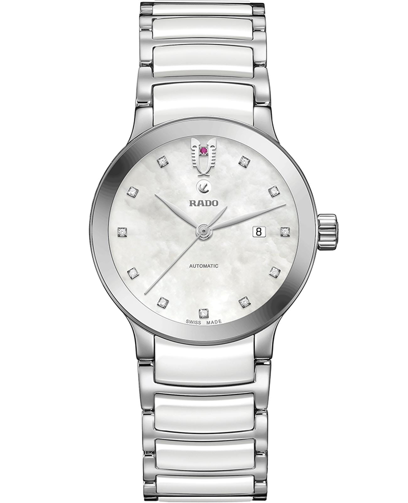 Rado Rado Centrix Automatic Diamonds R30027902 Automatic R30027902 механические женские часы перламутровый циферблат, браслет сталь + высокотехнологичная керамика — вид спереди