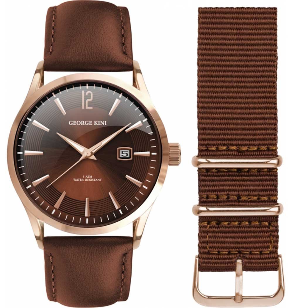 George Kini George Kini GK.11.3.6R.112  GK.11.3.6R.112 кварцевые мужские часы коричневый циферблат, браслет кожаный — вид спереди
