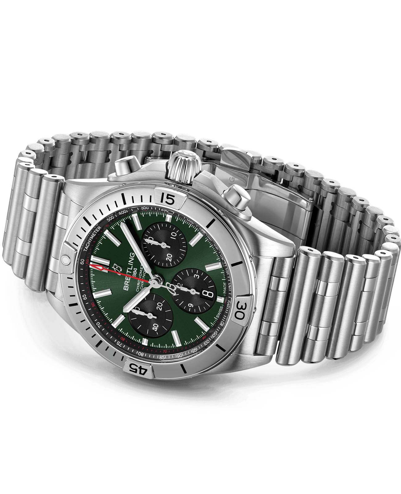 Breitling Breitling Chronomat B01 42 AB0134101L2A1, chronomat швейцария мужские часы на браслете нержавеющая сталь боковой вид