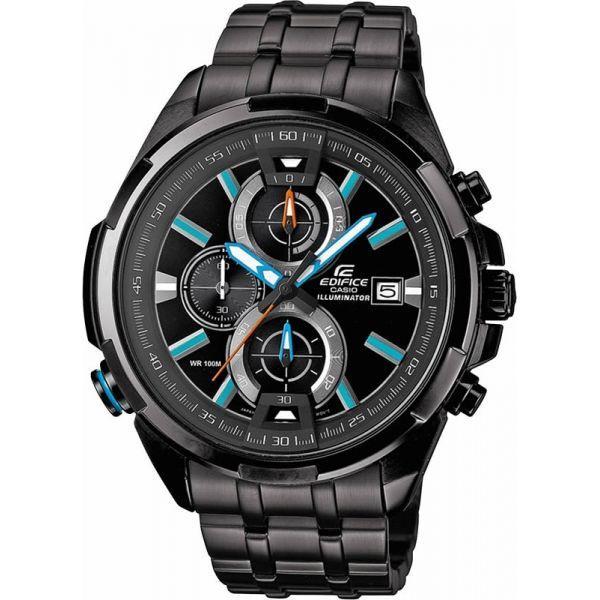 Casio Casio Edifice EFR-536bk-1A2 EFR EFR-536BK-1A2 кварцевые мужские часы черный циферблат, браслет 18-каратное желтое золото — вид спереди