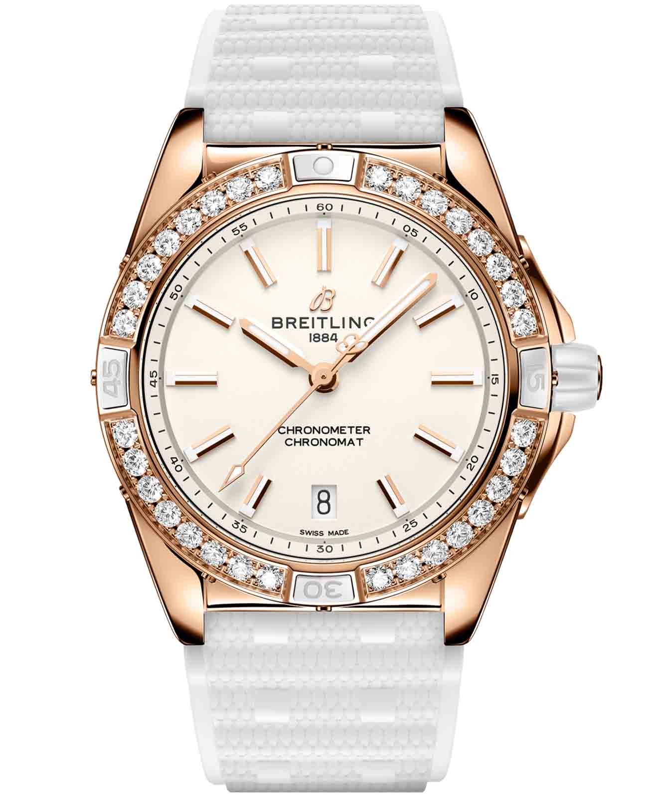 Breitling Breitling Super Chronomat Automatic 38 Origins R17356531G1S1  R17356531G1S1 механические женские часы белый циферблат, браслет каучук — вид спереди