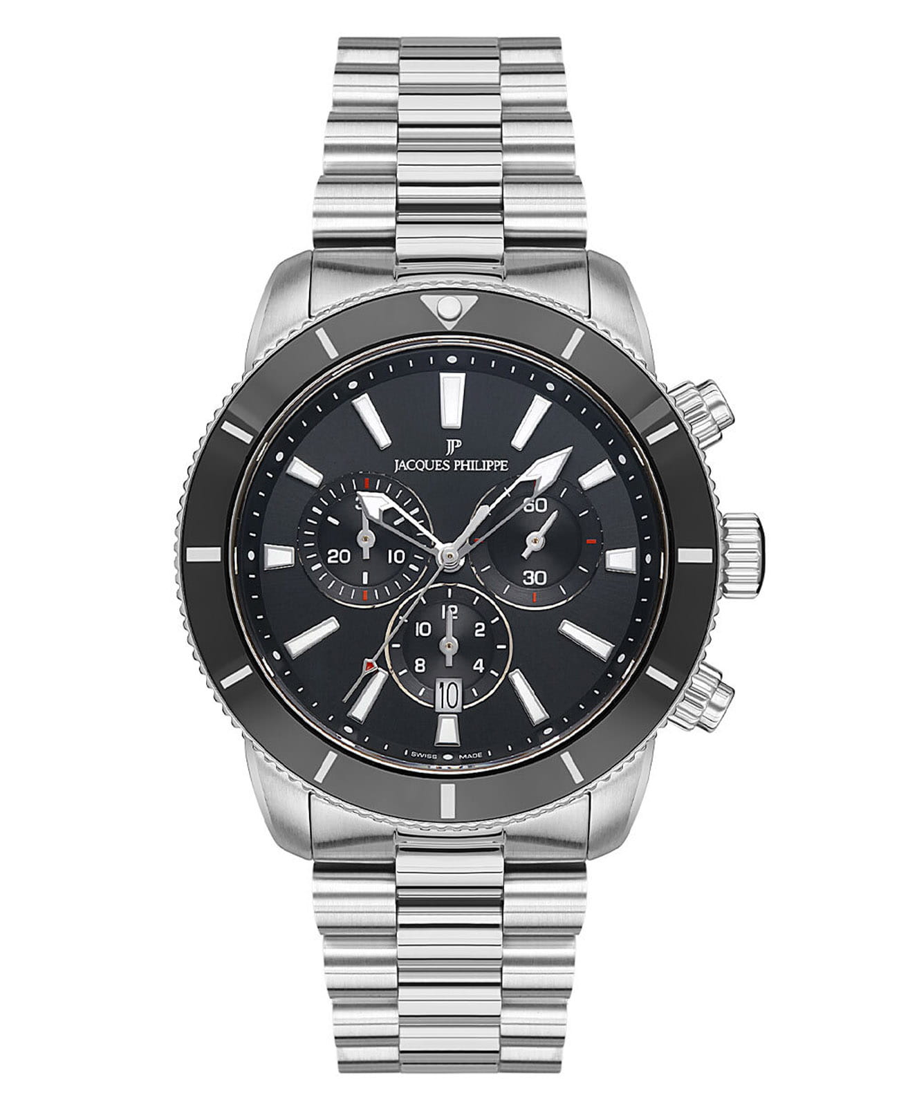 Jacques Philippe Jacques Philippe Victory JPQGC271316  JPQGC271316 кварцевые мужские часы черный циферблат, браслет нержавеющая сталь — вид спереди