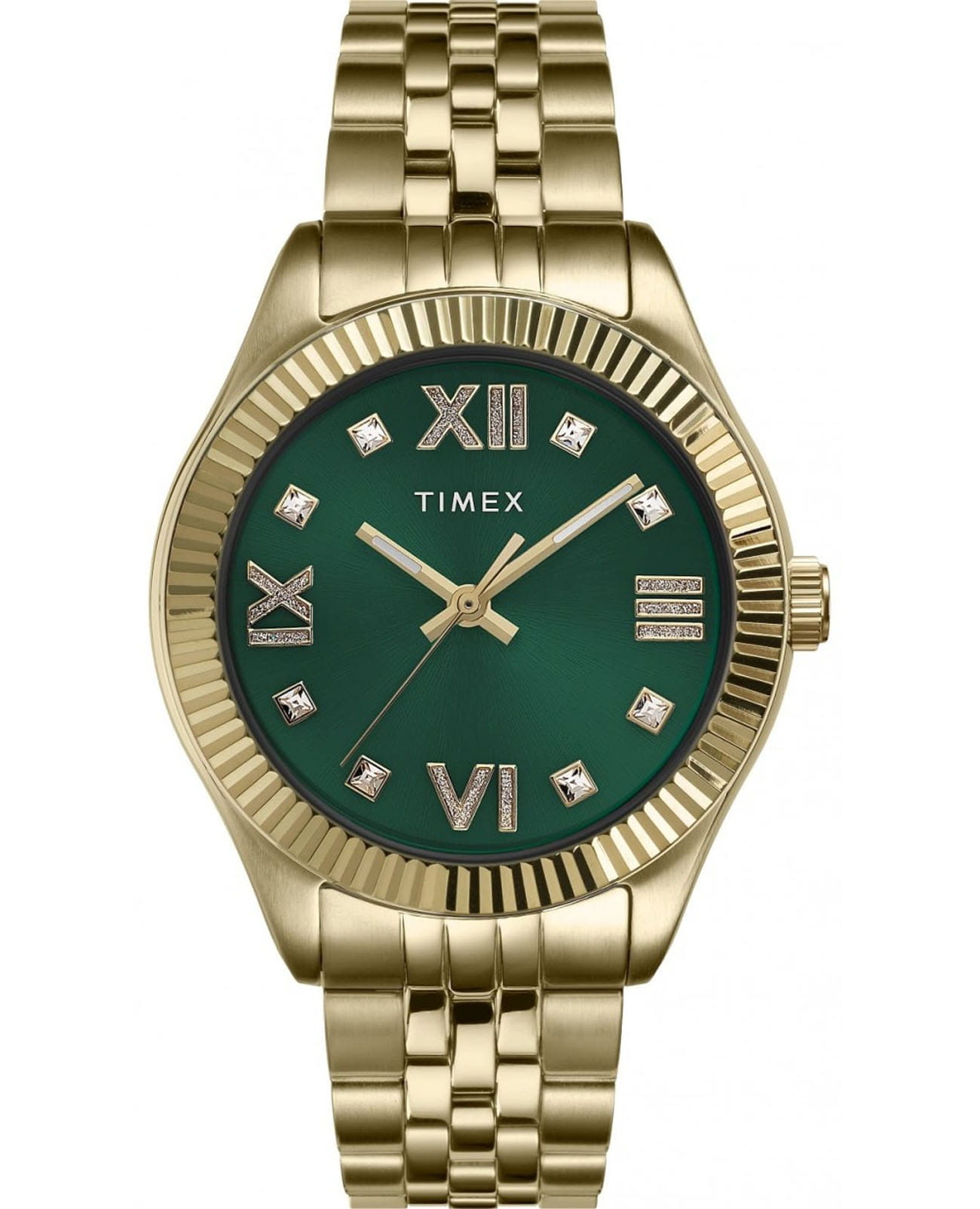 Timex Timex Waterbury Legacy TW2V45500  TW2V45500 кварцевые женские часы зеленый циферблат, браслет нержавеющая сталь с pvd-покрытием — вид спереди