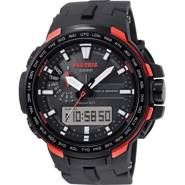 Casio Casio Pro Trek PRW-6100Y-1E PRW PRW-6100Y-1E кварцевые мужские часы черный циферблат, браслет карбон + полимер — вид спереди