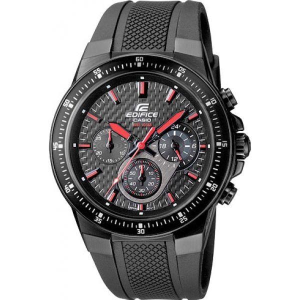 Casio Casio Edifice EF-552PB-1A4 EF EF-552PB-1A4 кварцевые мужские часы черный циферблат, браслет каучук — вид спереди