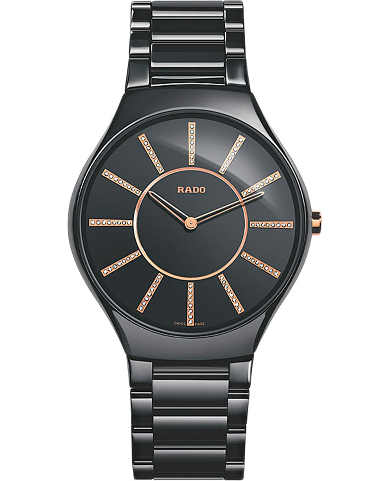 Rado Rado True Thinline R27741702  R27741702 кварцевые мужские часы черный циферблат, браслет керамика — вид спереди