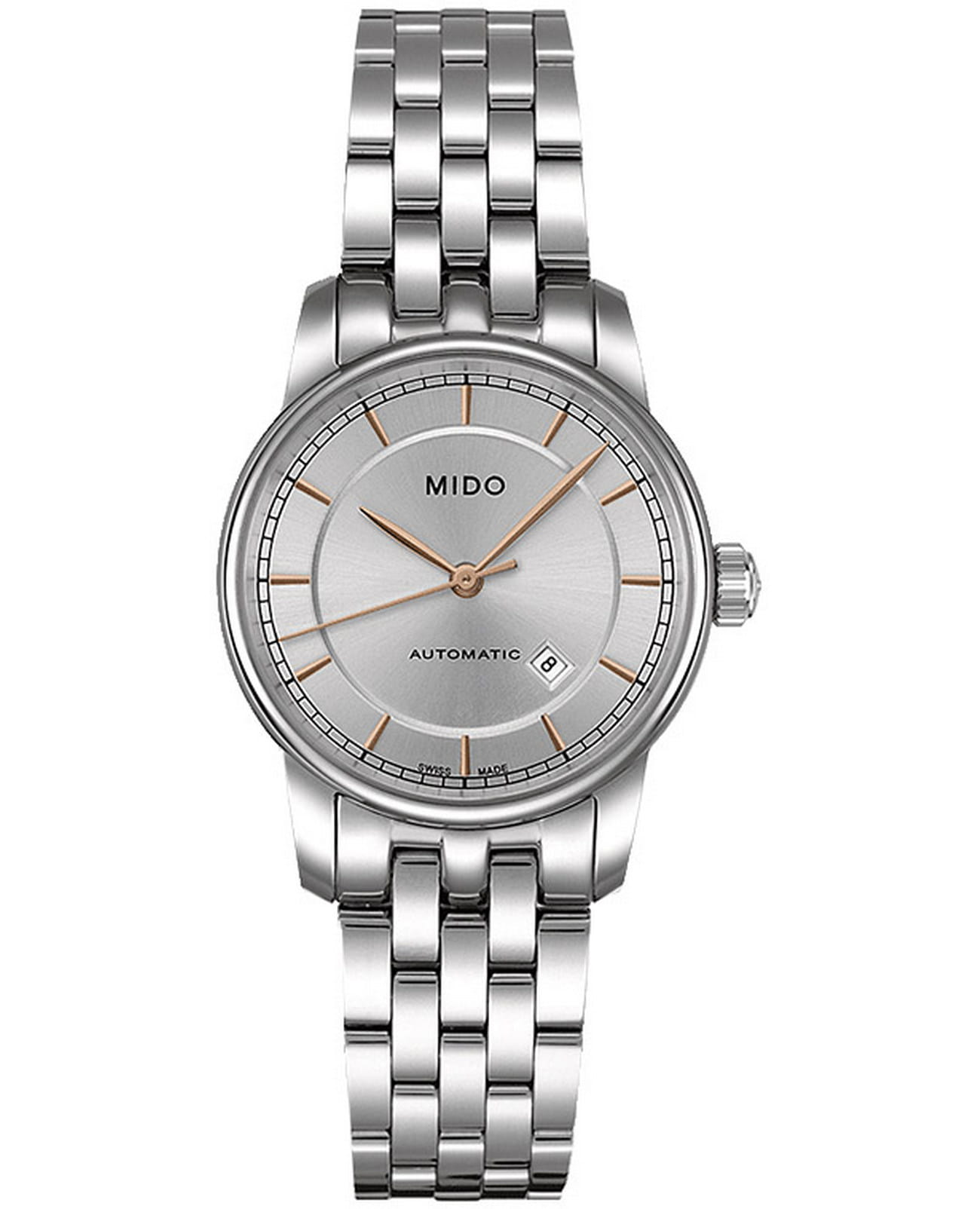 Mido Mido Baroncelli M7600.4.10.1  M76004101 механические женские часы серебристый циферблат, браслет нержавеющая сталь — вид спереди