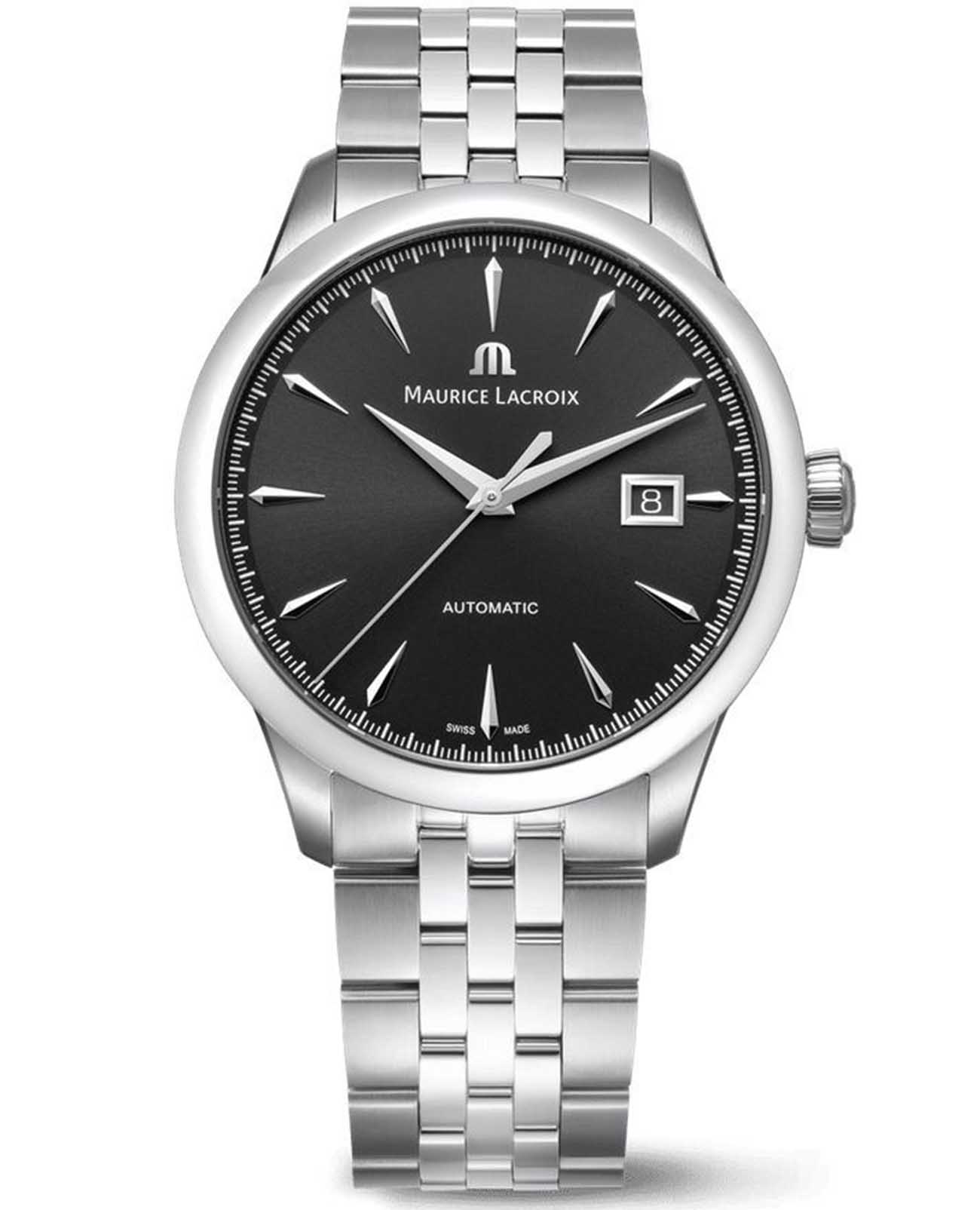 Maurice Lacroix Maurice Lacroix 1975 756008-SS002-330-1  756008-SS002-330-1 механические мужские часы черный циферблат, браслет нержавеющая сталь — вид спереди